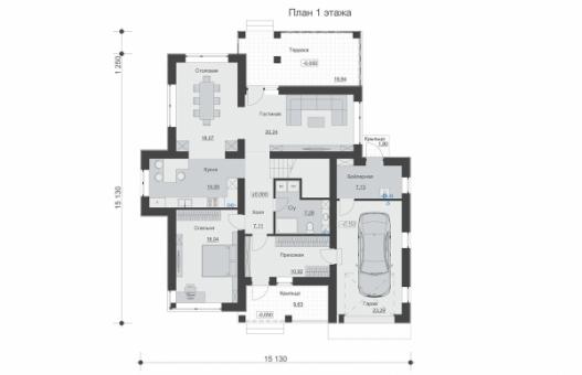 Двухэтажный дом с гаражом, пятью спальнями и террасой.